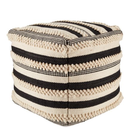 JAIPUR LIVING Meknes Indoor & Outdoor Striped Black & Cream Cube Pouf POF100493